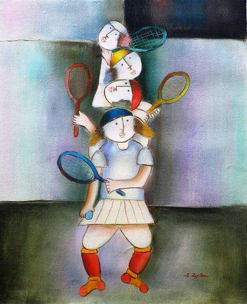 Tenis players by Roybal. Oil on canvas.