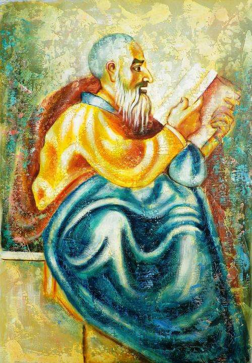 Old scholar by W Harris. Oil on canvas.