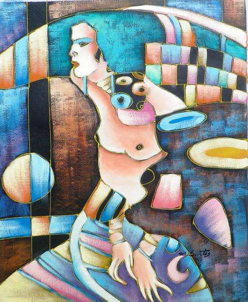 In the wait. Painted on canvas by M Santos. Oil.