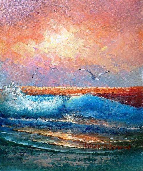 The sea by Karl  Neumann. Oil on canvas 26 x 21 cm.
