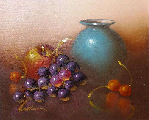 Still life by Wallace. Oil on canvas 26 x 21 cm.