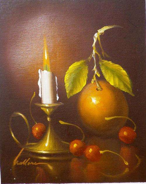 Still life by Wallace. Oil on canvas 26 x 21 cm.