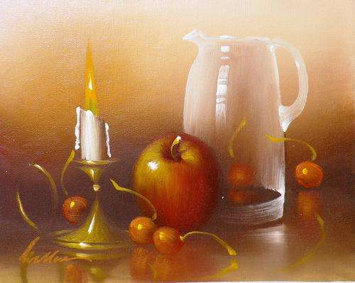 Still life by Wallace. Oil on canvas 26 x 21 cm .