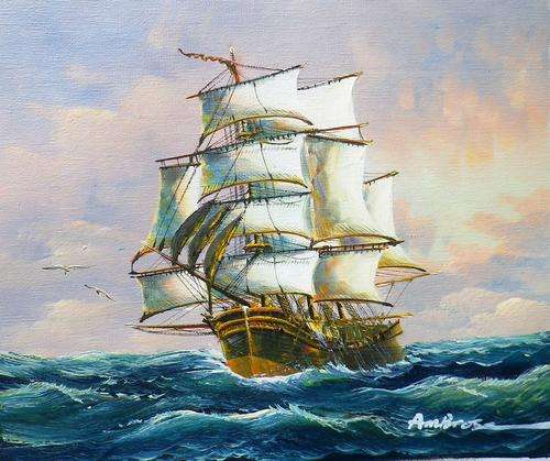 Clipper by Ambrose. Oil on canvas 26 x 21 cm.