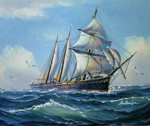 Clipper by Ambrose. Oil on canvas 26 x 21 cm.