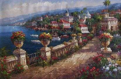 Italian lake side promenade by Ambrose. 1.8 x 1.2 m /huge !!! /