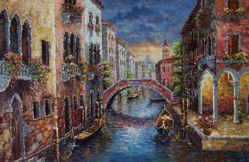 Venice canal signed  P Wolseley.size 1.8 x 1.2 m.