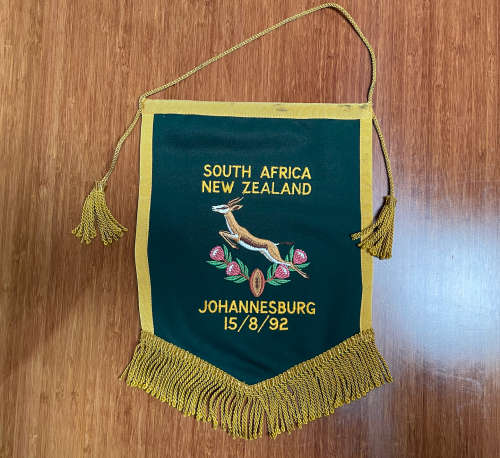 Readmission Test! Springbok rugby players pennant : South Africa v NZ, Ellis Park, 1992