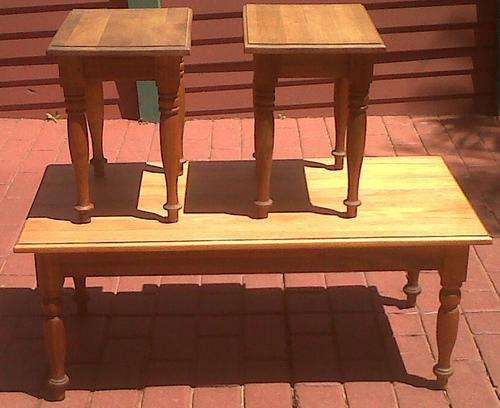 Yellow wood Coffee table and 2 side tables SET