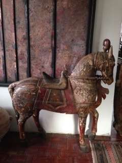 EXQUISITE LARGE INDIAN POLYCHROME PAINTED WOODEN HORSE