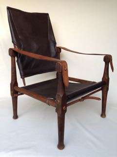 BEAUTIFUL CAMPAIGN CHAIR IN GREAT CONDITION - UPHOLSTERED IN DARK BROWN LEATHER