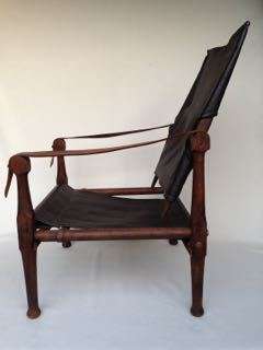 BEAUTIFUL CAMPAIGN CHAIR IN GREAT CONDITION - UPHOLSTERED IN DARK BROWN LEATHER