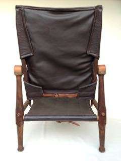 BEAUTIFUL CAMPAIGN CHAIR IN GREAT CONDITION - UPHOLSTERED IN DARK BROWN LEATHER
