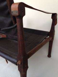 BEAUTIFUL CAMPAIGN CHAIR IN GREAT CONDITION - UPHOLSTERED IN DARK BROWN LEATHER