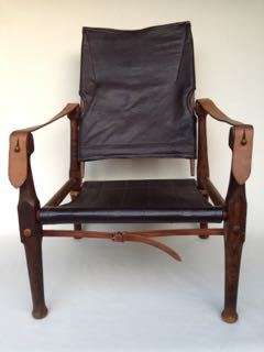 BEAUTIFUL CAMPAIGN CHAIR IN GREAT CONDITION - UPHOLSTERED IN DARK BROWN LEATHER