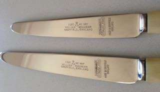VINTAGE SETS OF WILLIAM RODGERS SHEFFIELD FAUX IVORY BOXED SET OF 6 TABLE KNIVES & 6 DESSERT KNIVES