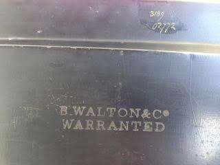 VICTORIAN GILT & BLACK PAPIER MACHE TRAY STAMPED B. WALTON & Co WARRANTED