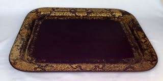 VICTORIAN GILT & BLACK PAPIER MACHE TRAY STAMPED B. WALTON & Co WARRANTED