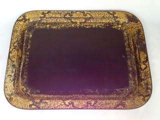 VICTORIAN GILT & BLACK PAPIER MACHE TRAY STAMPED B. WALTON & Co WARRANTED
