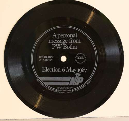 A personal message from PW Botha election 6 May 1987 33rpm 7" sound sheet