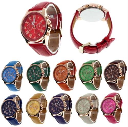 New Casual Watch Women Dress Watches Roman PU Leather Quartz WristWatch