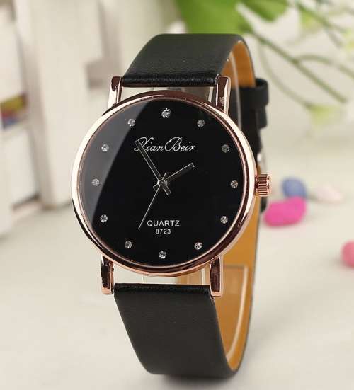 Stylish Women's Dress Watch Case Leatheroid Band Round Dial Quartz Wrist Watch