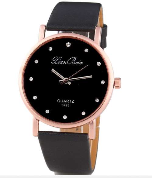 Stylish Women's Dress Watch Case Leatheroid Band Round Dial Quartz Wrist Watch