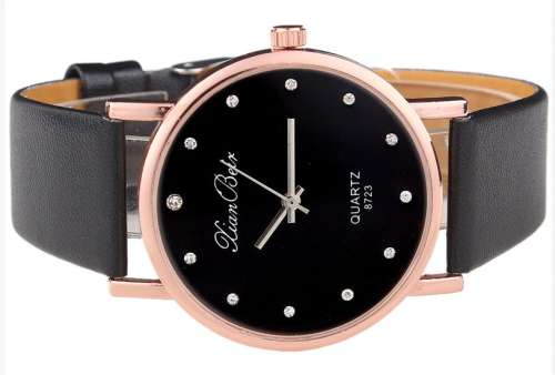Stylish Women's Dress Watch Case Leatheroid Band Round Dial Quartz Wrist Watch