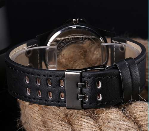 Vintage Men's Waterproof Watch Date Leather Strap Sport Quartz Army Watch Black