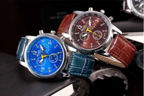Concise Fashion Luxury Stylish Crocodile Faux Leather Mens Analog Watch Wrist Watches