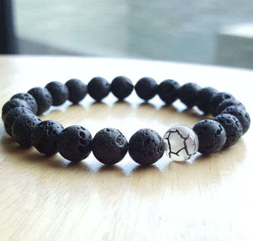 2016 Mens Lava Rock Dragon Veins Agate Beaded Stretch Bracelet Fathers Day Gift