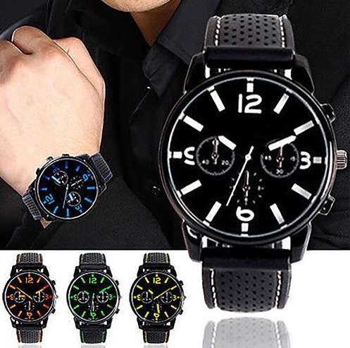 Men Fashion Numeral Dial Silicone Band Sport Analog Quartz Wrist Watch