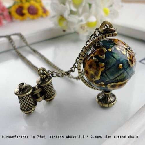 New Vintage Globe Necklace Planet Earth World Map Art Pendant with Ball Chain Included