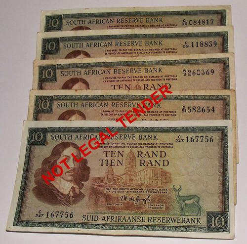 lot of old ten rand notes