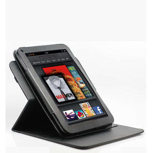 360 Degree Rotary Leather Case Cover for Amazon Kindle Fire 7" Tablet Black + Led Light Combo