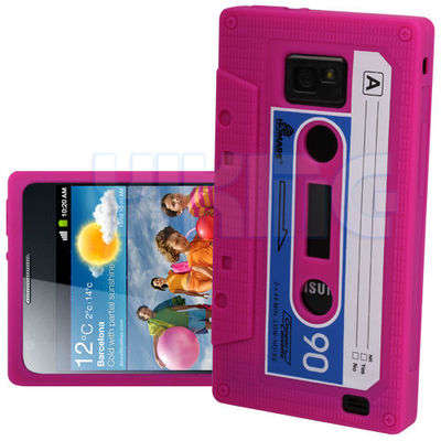 FREE SHIPPING !! HOT PINK Cassette Tape Soft Silicone Case Cover Skin For Samsung Galaxy S2 i9100
