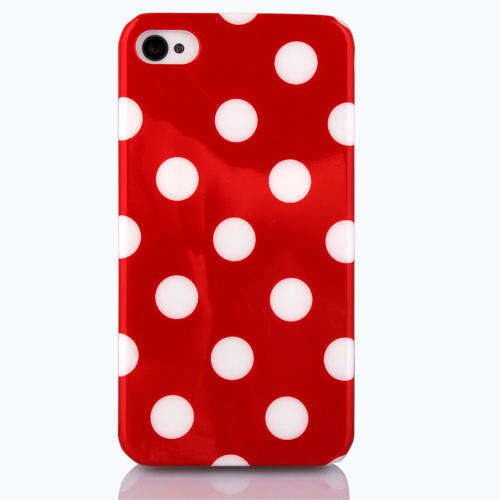 FREE SHIPPING!! Deluxe White Polka Dots Red Hard Case Back Cover For iPhone 4 4S 4G