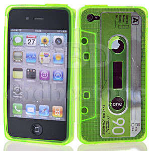 FREE SHIPPING!! Green Clear Elastic Soft TPU Gel Cassette Tape Case Cover for iPhone 4 4G 4S