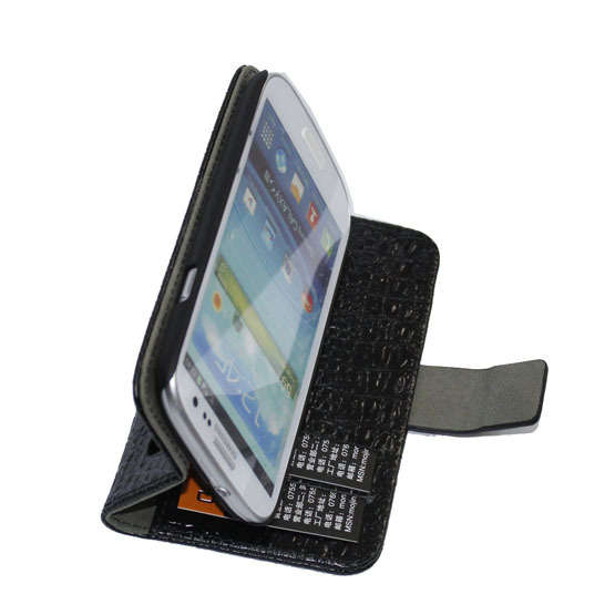 BLACK Wallet Stand Crocodile Leather Case Cover For SAMSUNG Galaxy S III i9300 + Screen Protector