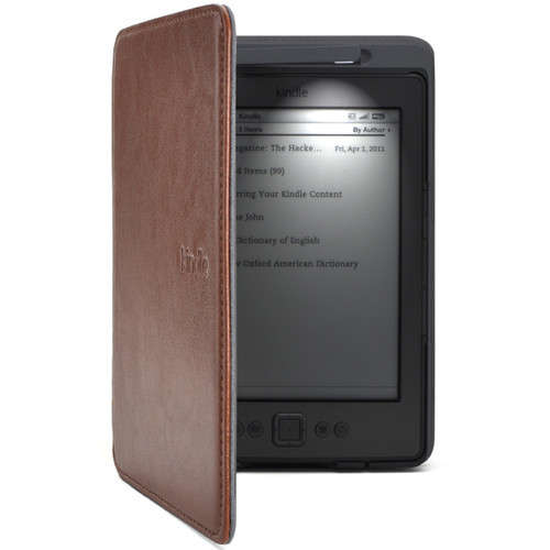 Brown Leather Case Cover For Amazon Kindle 4 with Built in Light Original Design