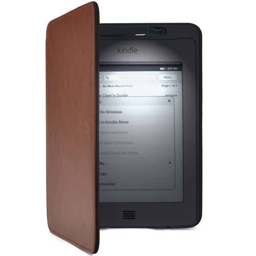 Brown Leather Case Cover For Amazon Kindle Touch with Built in Light Original Design