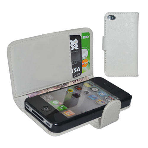 LOCAL STOCK! Leather Book Wallet Flip Case Cover Pouch Cards & Cash Holder For iPhone 4 4S 4G  White