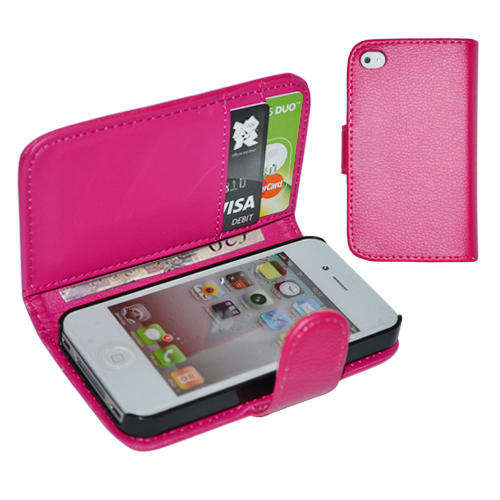 LOCAL STOCK! Leather Book Wallet Flip Case Cover Pouch Cards & Cash Holder For iPhone 4 4S 4G Pink