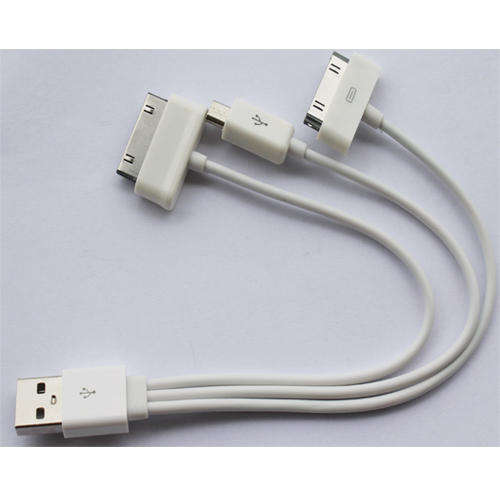 3 in 1 USB data Cable for Iphone Apple/Samsung/Tablet/Micro 5pin white 20cm