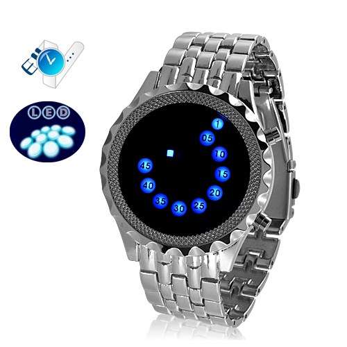 Crystal Clear Mirror Surface Blue LED Watch with Alloy Bracelet