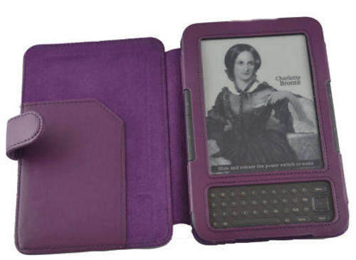 PU Leather Cover Case for Amazon Kindle 3 WiFi 3G Kindle e-book Reader + Screen Protector Purple