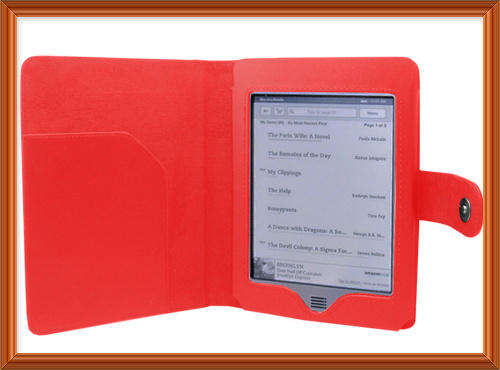 PU Leather Folio Carry Case Cover for Amazon Kindle Touch 3G E-reader Red + Led Light Combo