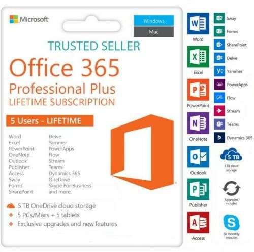 Microsoft Office 365 Pro 2016 For Windows and Mac (5 Devices)