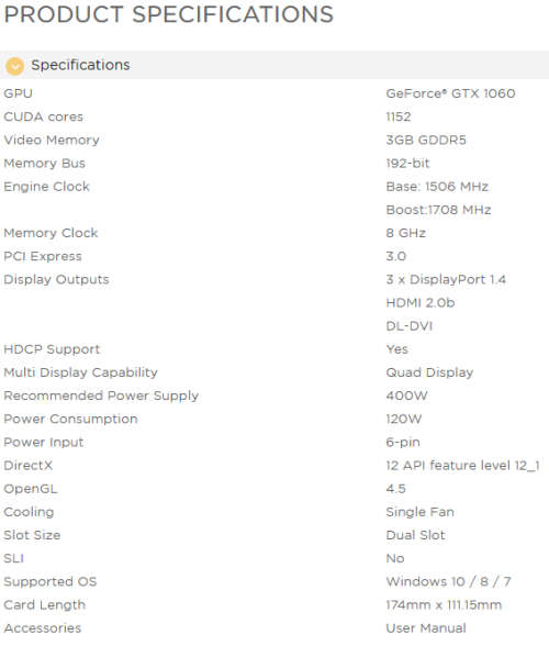 Zotac GTX 1060 3GB