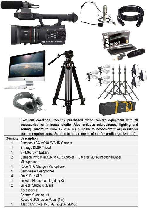 Panasonic AG-AC90 AVCHD Camera + Accessories + Lighting + iMac 21.5" Core 15 2.5GHZ